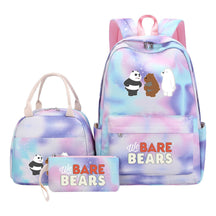Cartoon Cute Three Bears Youth Student Girls School Bag Lunch Bag Three Piece Set Backpack Set