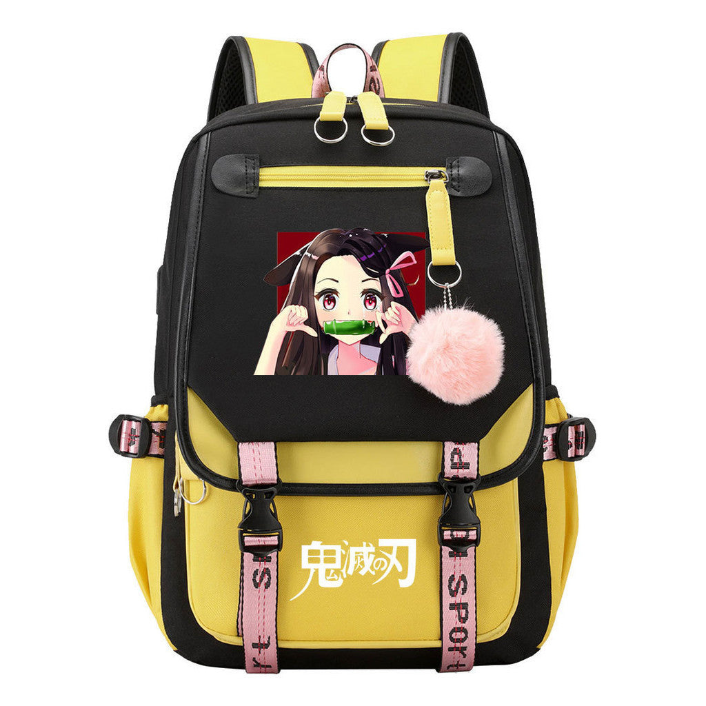 Cartoon Fashion Usb Youth Student Backpack Boy's And Girl's Leisure Ribbon Flip Backpack