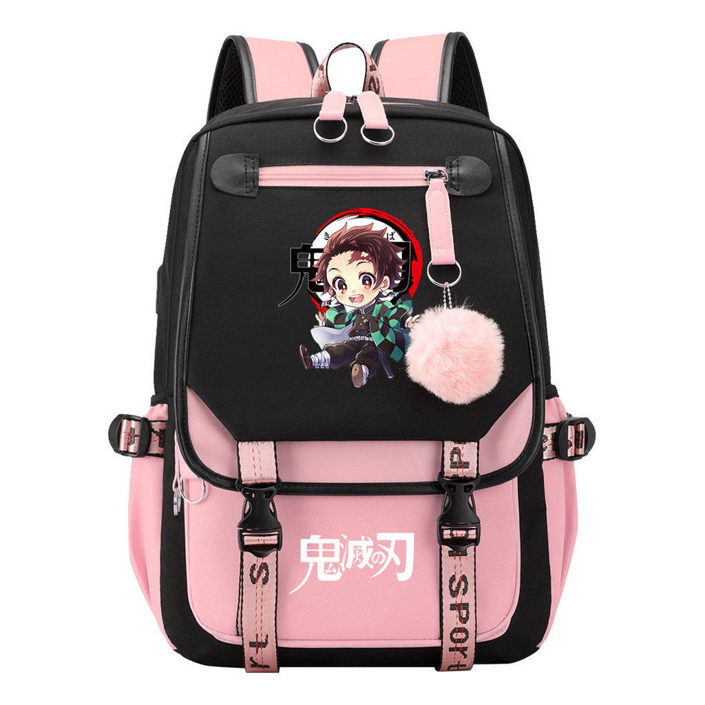 Cartoon Fashion Usb Student Backpack With Casual Woven Strap Flip Back Backpack