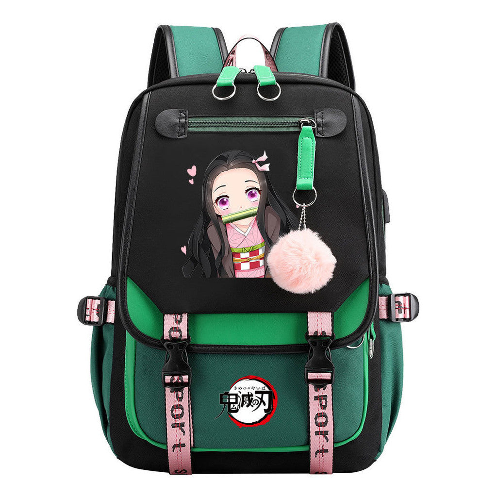 Comic Cartoon Fashion Usb Student Backpack Casual Woven Flap Backpack
