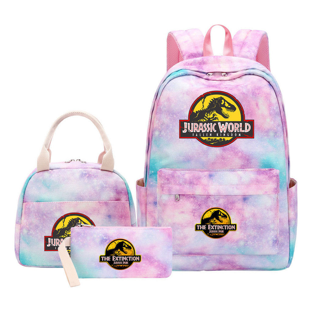 Jurassic Park Dinosaur Youth School Bag Lunch Bag Three Piece Set Backpack Set