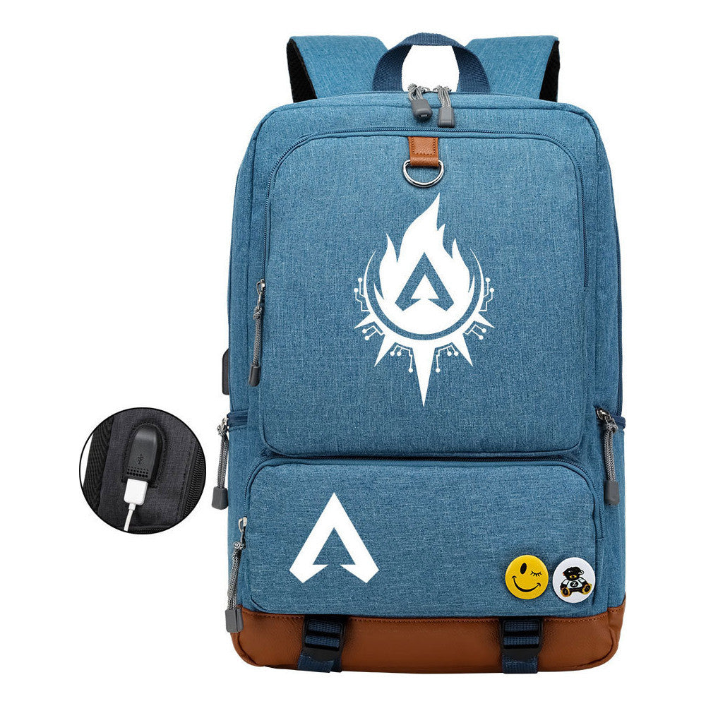 Apex Hero Print Usb Student Backpack For Leisure Travel Backpack