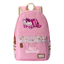 Anime Cartoon Cheshire Cat Print Student Backpack, Floral Casual Backpack