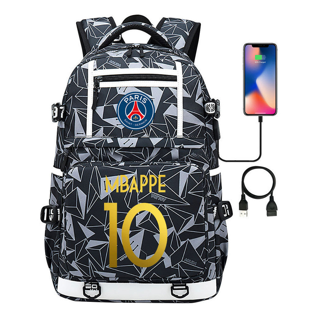 Golden Football Star Mbappe Usb Youth Student Backpack Boy's And Girl's Backpack Leisure Travel Backpack
