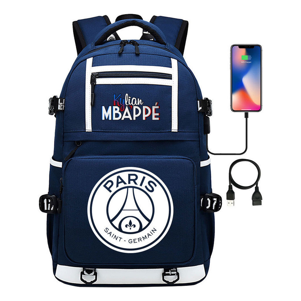 Football Star Mbappe Printed Usb Youth Student Backpack, Boy's And Girl's Backpack, Leisure Travel Backpack
