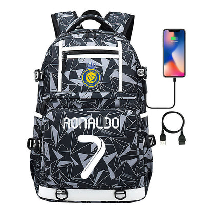 Football Star Cristiano Ronaldo Printed Usb Youth Student Backpack For Men And Women, Backpack For Leisure Travel