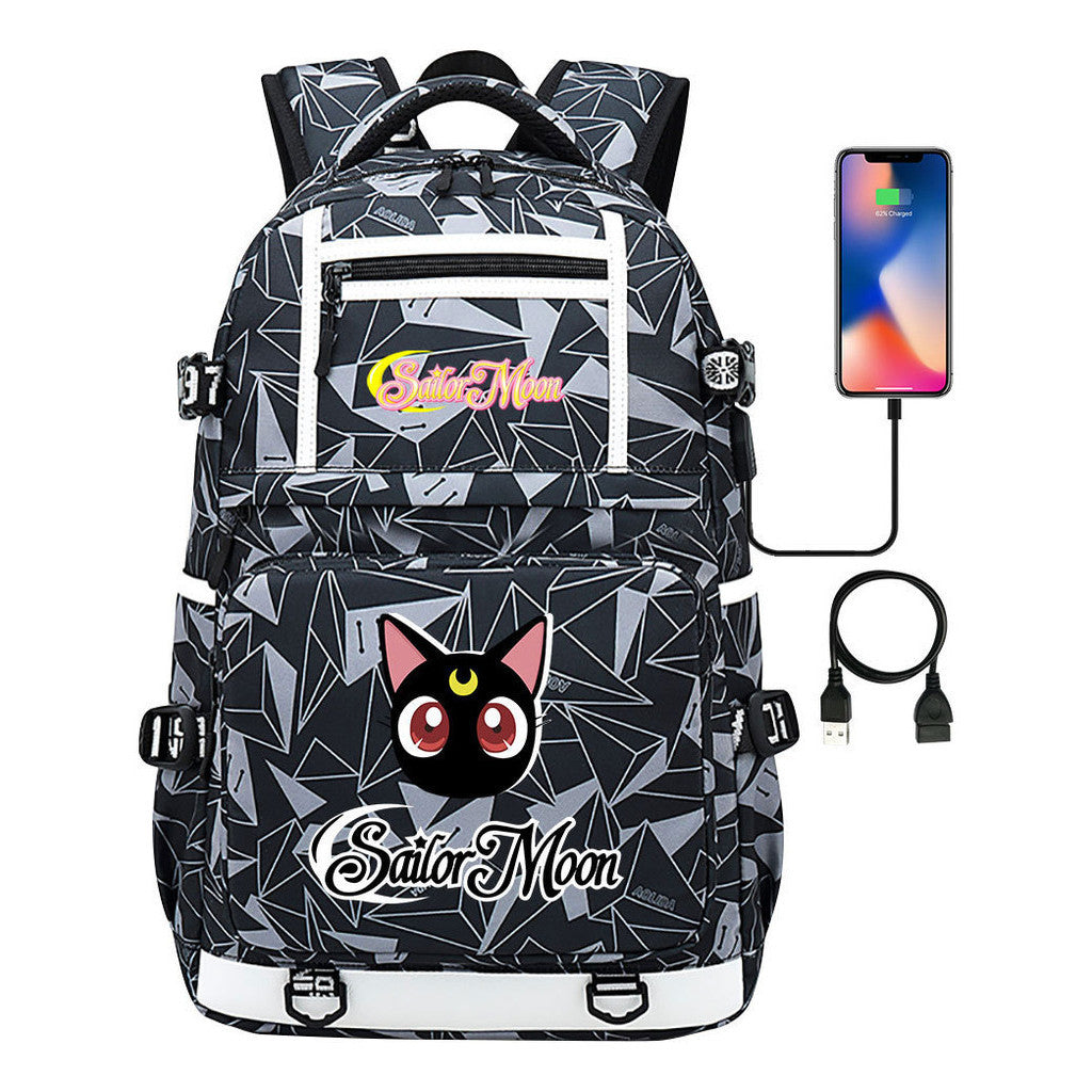 Anime Beauty Girl Warrior Usb Youth Student School Bag Men's And Women's Backpack Leisure Travel Backpack