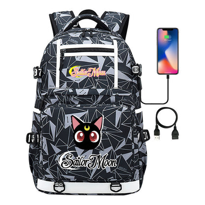 Anime Beauty Girl Warrior Usb Youth Student School Bag Men's And Women's Backpack Leisure Travel Backpack