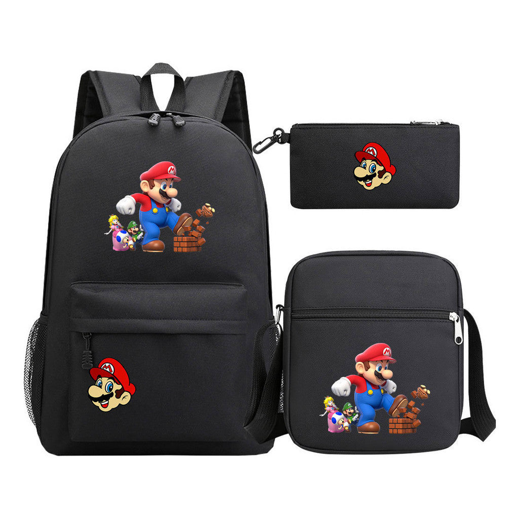 Super Mario Printed Student Backpack Three Piece Set For Men And Women's Backpack Set