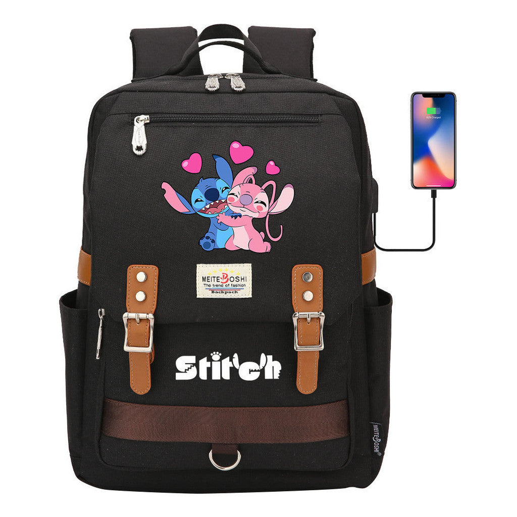 Anime Star Baby Stitch Printed Student Backpack For Men And Women With Casual Magnetic Buckle Backpack