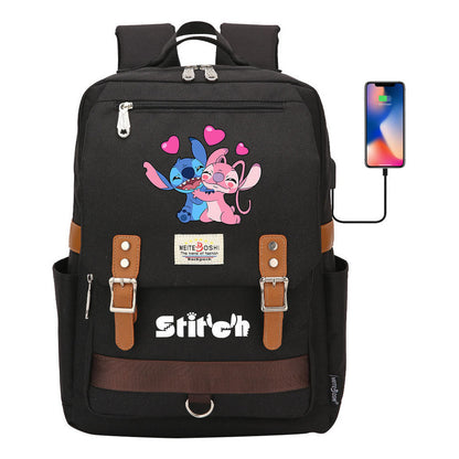 Anime Star Baby Stitch Printed Student Backpack For Men And Women With Casual Magnetic Buckle Backpack