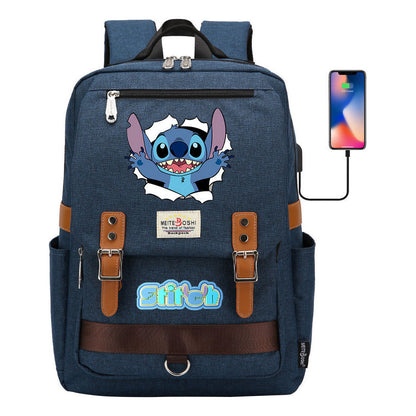 Anime Star Baby Stitch Printed Youth Student School Bag Casual Magnetic Buckle Backpack