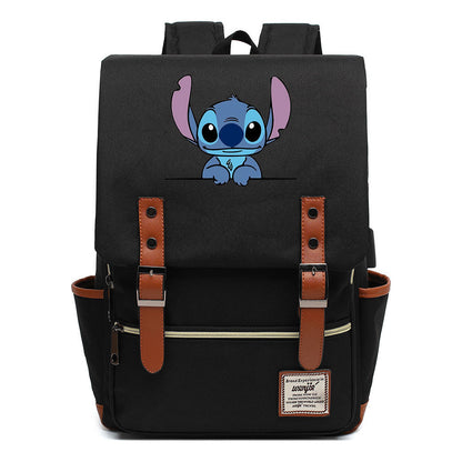 Anime Star Baby Stitch Printed Youth Student Backpack Usb Casual Backpack