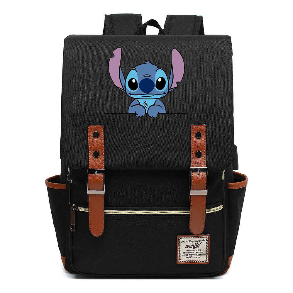 Anime Star Baby Stitch Printed Youth Student Backpack Usb Casual Backpack