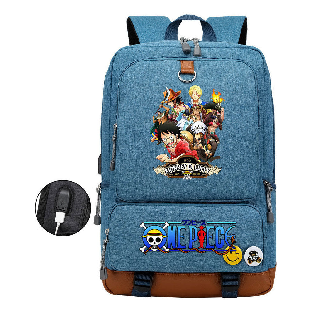 Cartoon Pirate King Printed Usb Student Backpack Leisure Travel Backpack