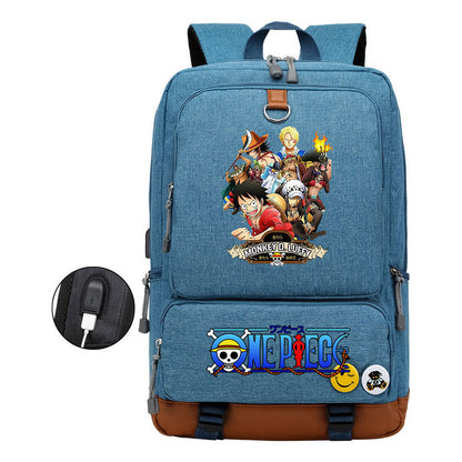 Cartoon Pirate King Printed Usb Student Backpack Leisure Travel Backpack