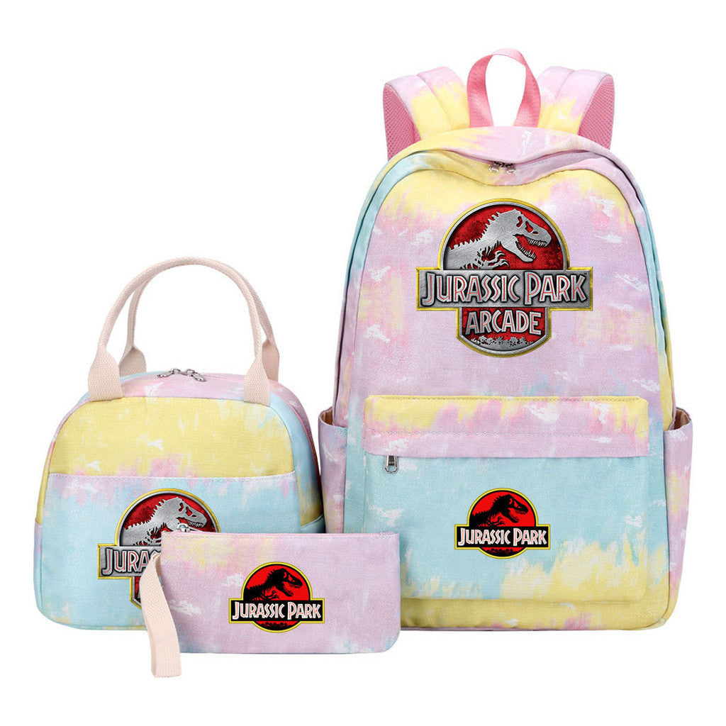Jurassic Park Dinosaur Student Girls School Bag Lunch Bag Three Piece Set Backpack Set