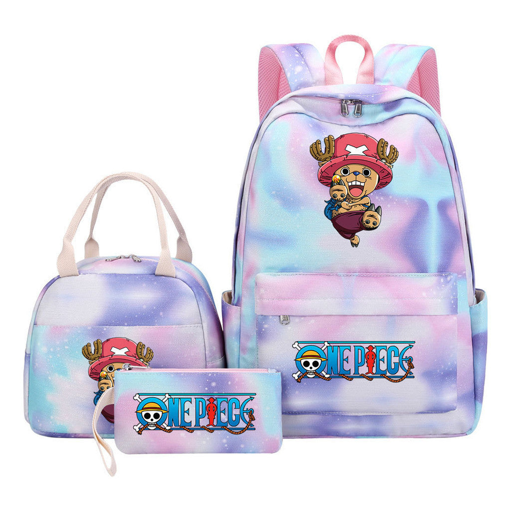 Cartoon Pirate King Youth Student Girls School Bag Lunch Bag Three Piece Set Backpack Set