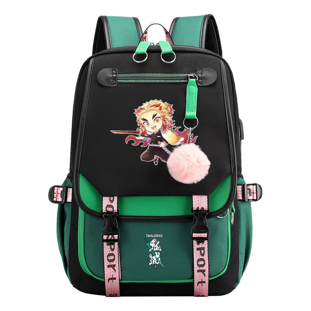 Japanese Cartoon Fashion Usb Youth Student Backpack With Casual Woven Strap Flip Back Backpack