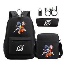 Naruto Usb Password Lock Youth Student Backpack Three Piece Set For Men And Women Backpack Set