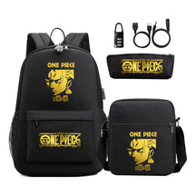Golden Pirate King Usb Password Lock Youth Student Backpack Set Of Three Pieces, Men's And Women's Backpack Set