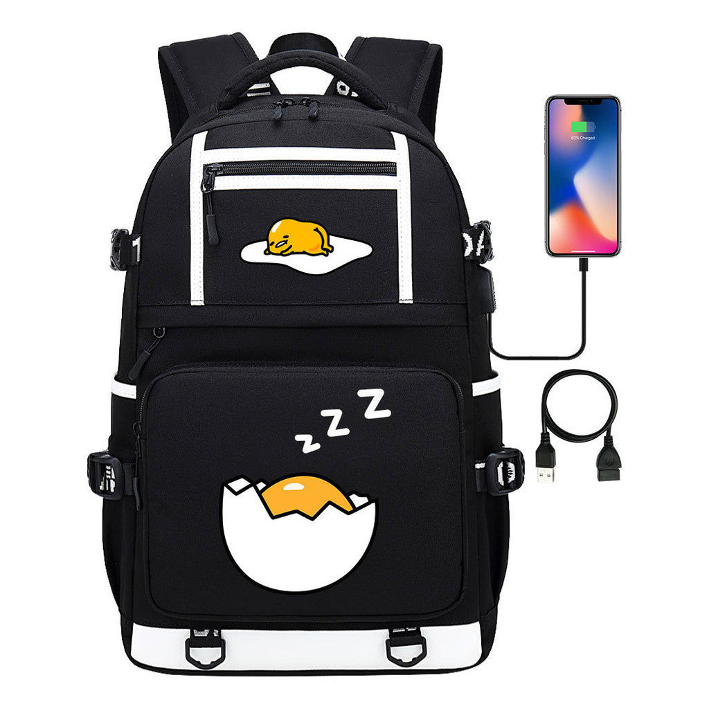 Cartoon Comics Lazy Egg Usb Youth Student Backpack Boys And Girls Backpack Leisure Travel Bag