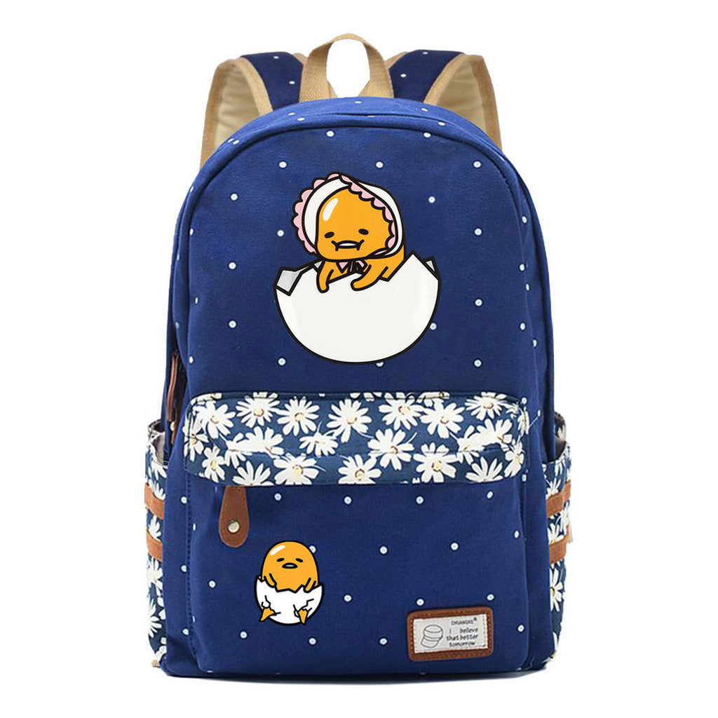 Cartoon Lazy Egg Printed Youth Student School Bag Fragmented Flower Boys And Girls Backpack