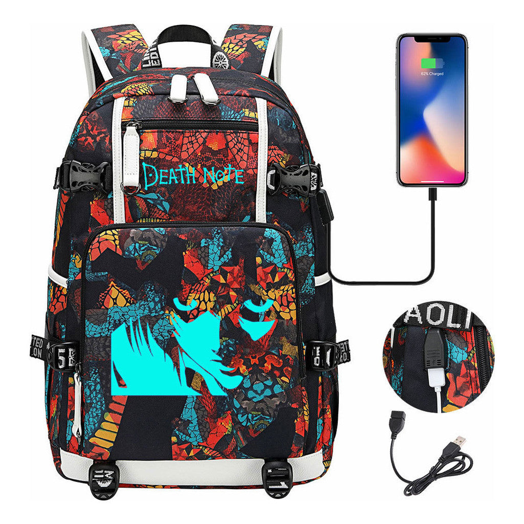 Blue Night Light Death Note Usb Youth Student School Bag Men's And Women's Leisure Travel Backpack