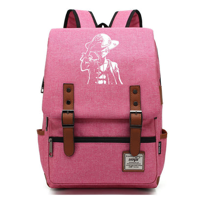 Anime Pirate King Luffy Printed Youth Student School Bag Casual Belt Buckle Classic Backpack