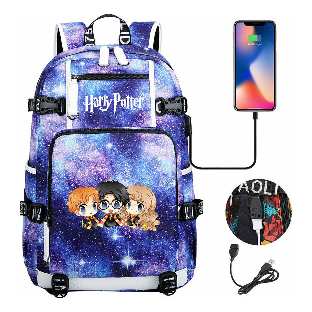 School Of Witchcraft And Wizardry Usb Earphones, Youth Student Backpacks, Leisure Travel Backpacks