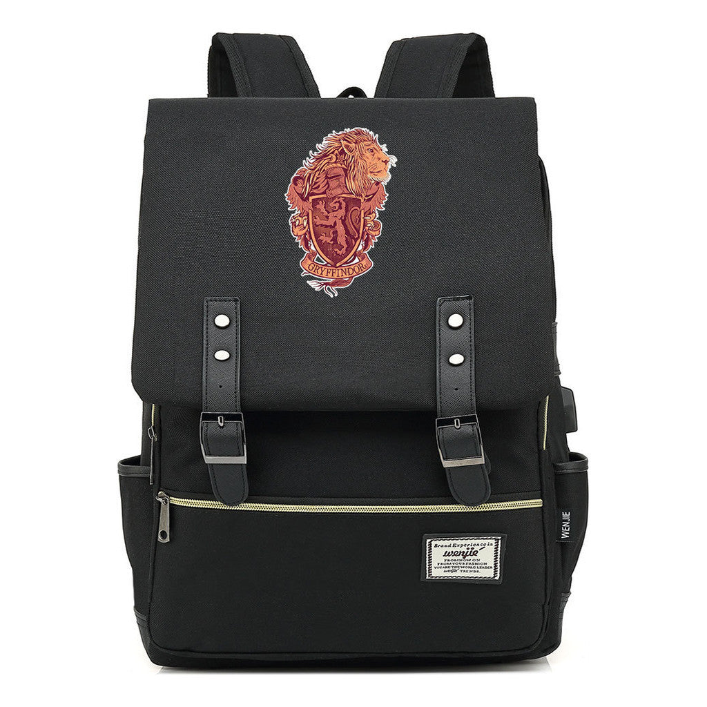 School Of Witchcraft And Wizardry Youth Student Backpack Usb Leisure Belt Buckle Backpack