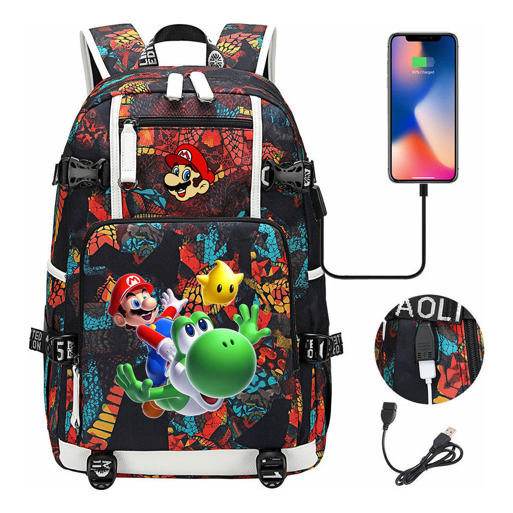 Super Mario Printed Teenage Student Backpack With Large Capacity Leisure Travel Backpack