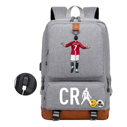 Football Star Cristiano Ronaldo Printed Usb Youth Primary And Secondary School Backpack For Boy And Girl's Leisure Travel Backpack