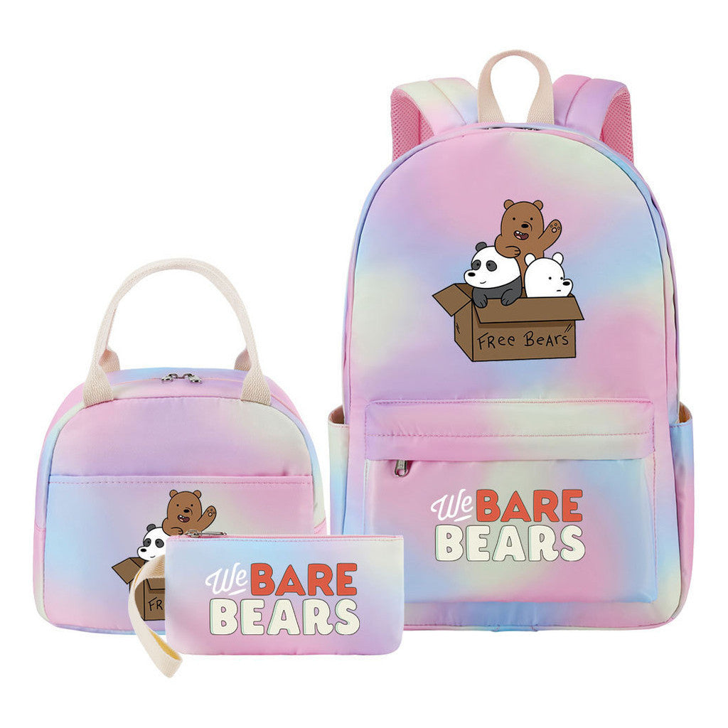 Cartoon Cute Three Bears Youth Student Girls School Bag Lunch Bag Three Piece Set Backpack Set