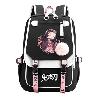 Cartoon Fashion Usb Youth Student Backpack Boy's And Girl's Leisure Ribbon Flip Backpack