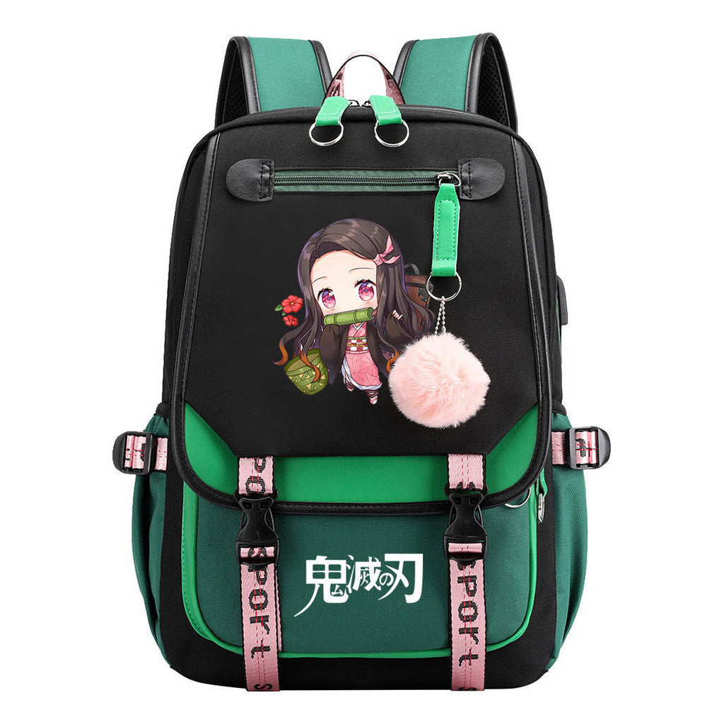 Cartoon Fashion Usb Youth Student Backpack Boy's And Girl's Leisure Ribbon Flip Backpack
