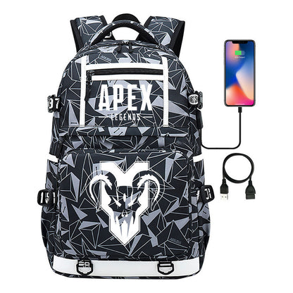 Apex Hero Print Usb Youth School Bag Backpack Leisure Travel Backpack