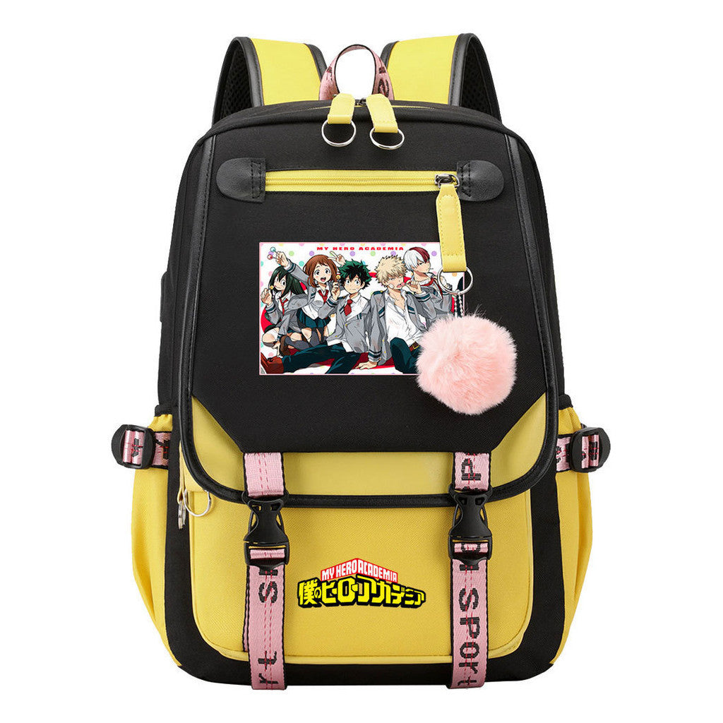 My Heroes Academy Usb Student Backpack, Casual Woven Strap Flip Back Backpack