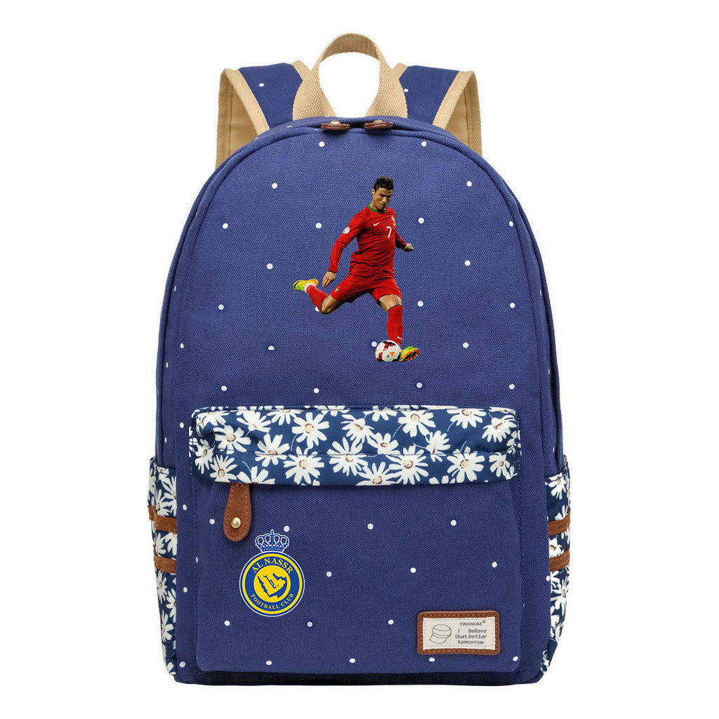Football Star Cristiano Ronaldo Printed Student Backpack, Floral Casual Backpack