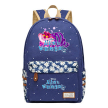 Anime Cartoon Cheshire Cat Print Youth Student Backpack With Floral Casual Backpack