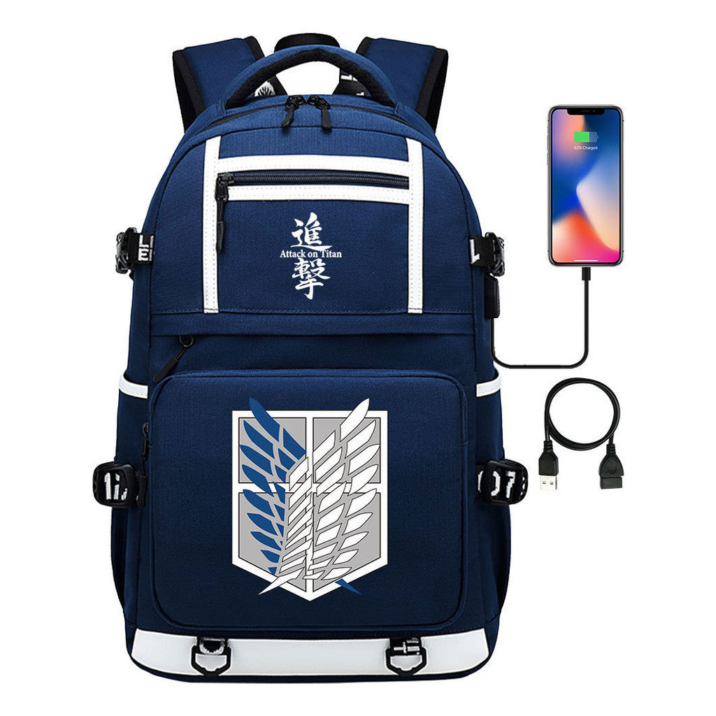 The Giant Soldier Captain Of The Manga Attack Printed Usb Youth Student Backpack Men's And Women's Backpack Leisure Travel Backpack