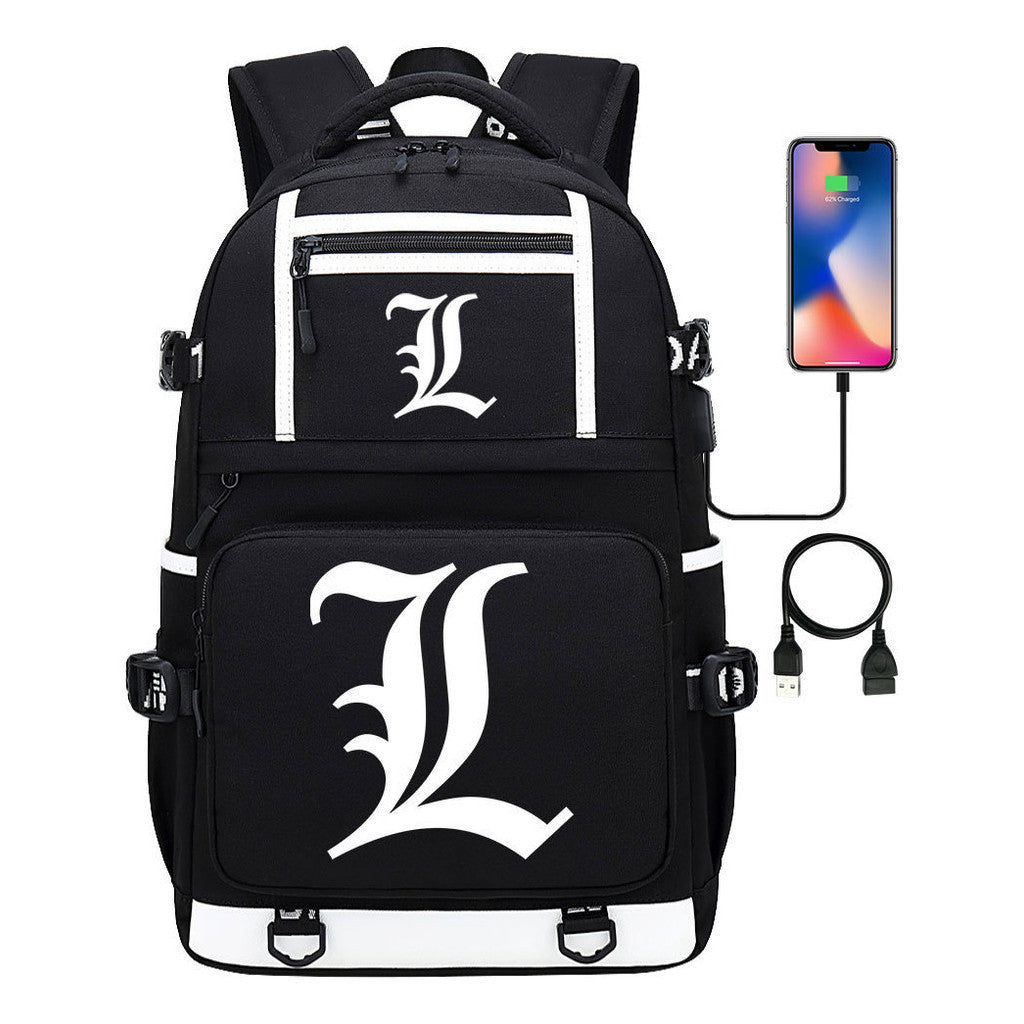 Cartoon Comics Death Note Printed Usb Youth Student Backpack Men's And Women's Leisure Travel Backpack