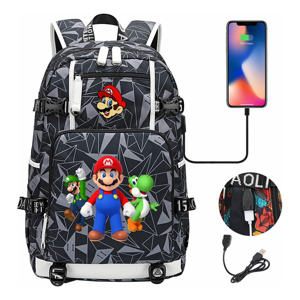 Super Mario Printed Teenage Student Backpack With Large Capacity For Men And Women's Leisure Travel Backpack