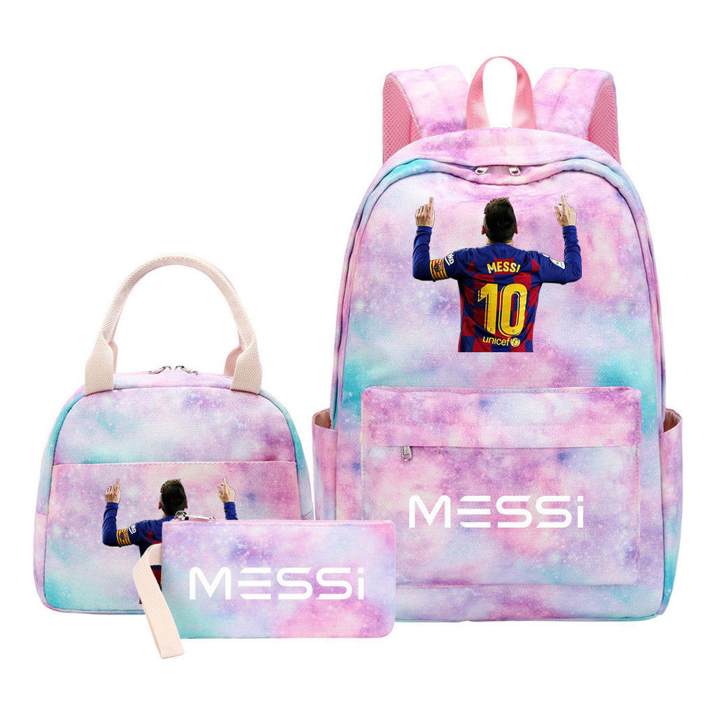 Sports Football Stars, Teenagers, Students, Girls, Backpacks, Lunch Bags, 3-piece Backpack Set