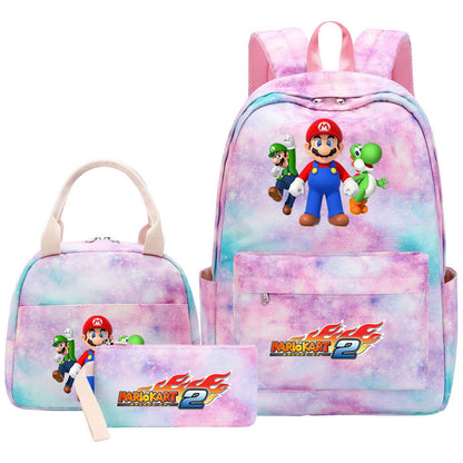 Super Mario Student Girls School Bag Lunch Bag Three Piece Backpack Set
