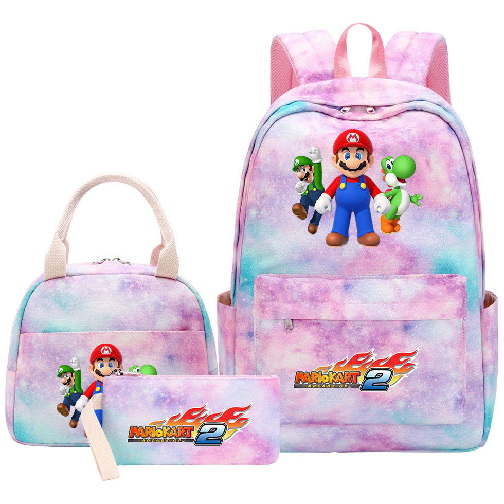 Super Mario Student Girls School Bag Lunch Bag Three Piece Backpack Set