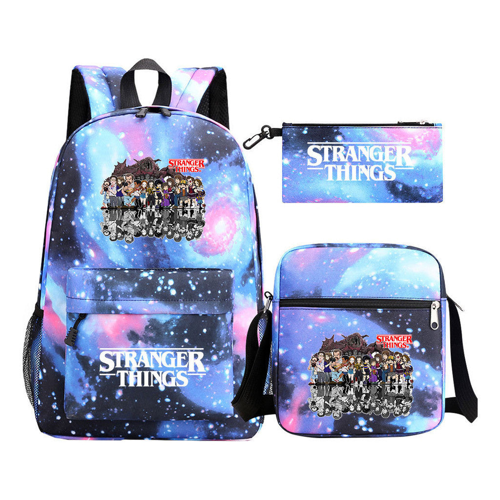 Strange Story Starry Sky Printed Youth Student Backpack 3-piece Set For Men And Women, Backpack Set