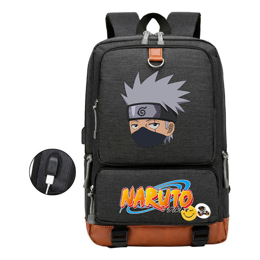Naruto Print Usb Youth Student Backpack For Men And Women Leisure Travel Backpack
