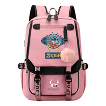Interstellar Baby Stitch Usb Youth School Bag Casual Ribbon Flip Backpack