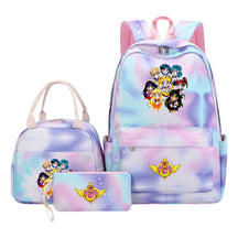 Anime Beauty Girl Warrior Girls School Bag Lunch Bag Three Piece Set Backpack Set